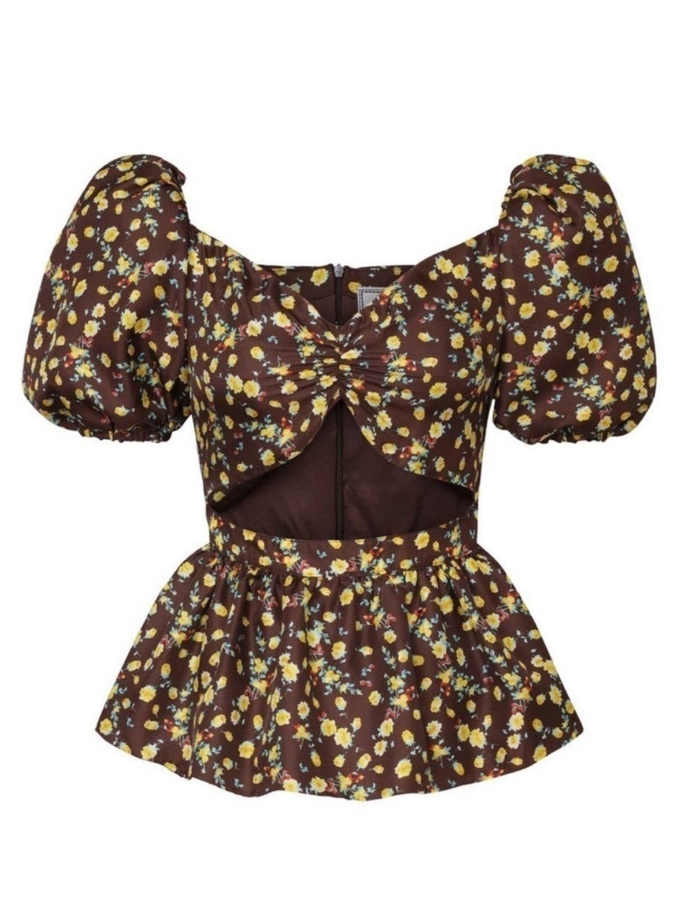Autumn Adeigbo Bridgette Floral Cut-Out Peplum Top